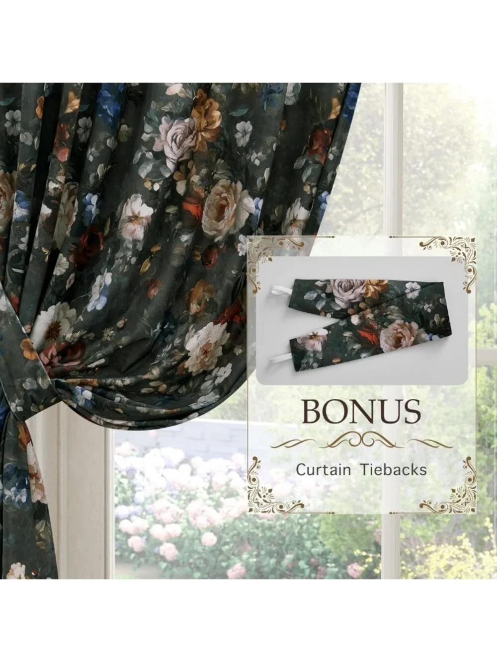 Vintage Floral Green Velvet Curtains, 90